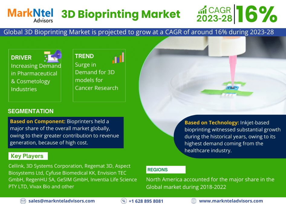 Analyzing the Future Landscape: 3D Bioprinting Market to USD Value by 2028, With a CAGR of 16% – MarkNtel Advisors